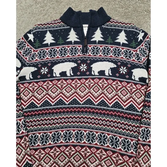 ASPEN Fair Isle Polar Bear Christmas Holiday 1/4 Zip Knit Sweater Size L - Picture 6 of 16